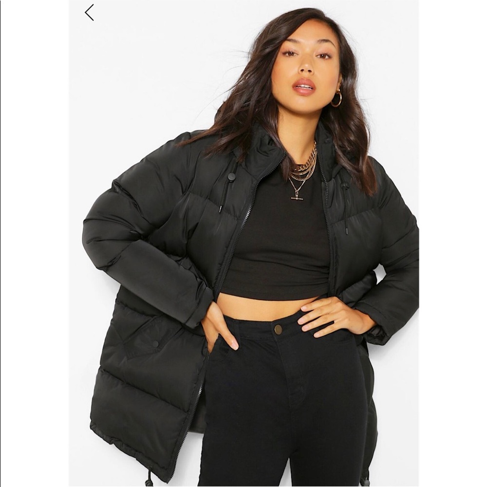Boohoo Hooded Longline Puffer Jacket Coat Size 4